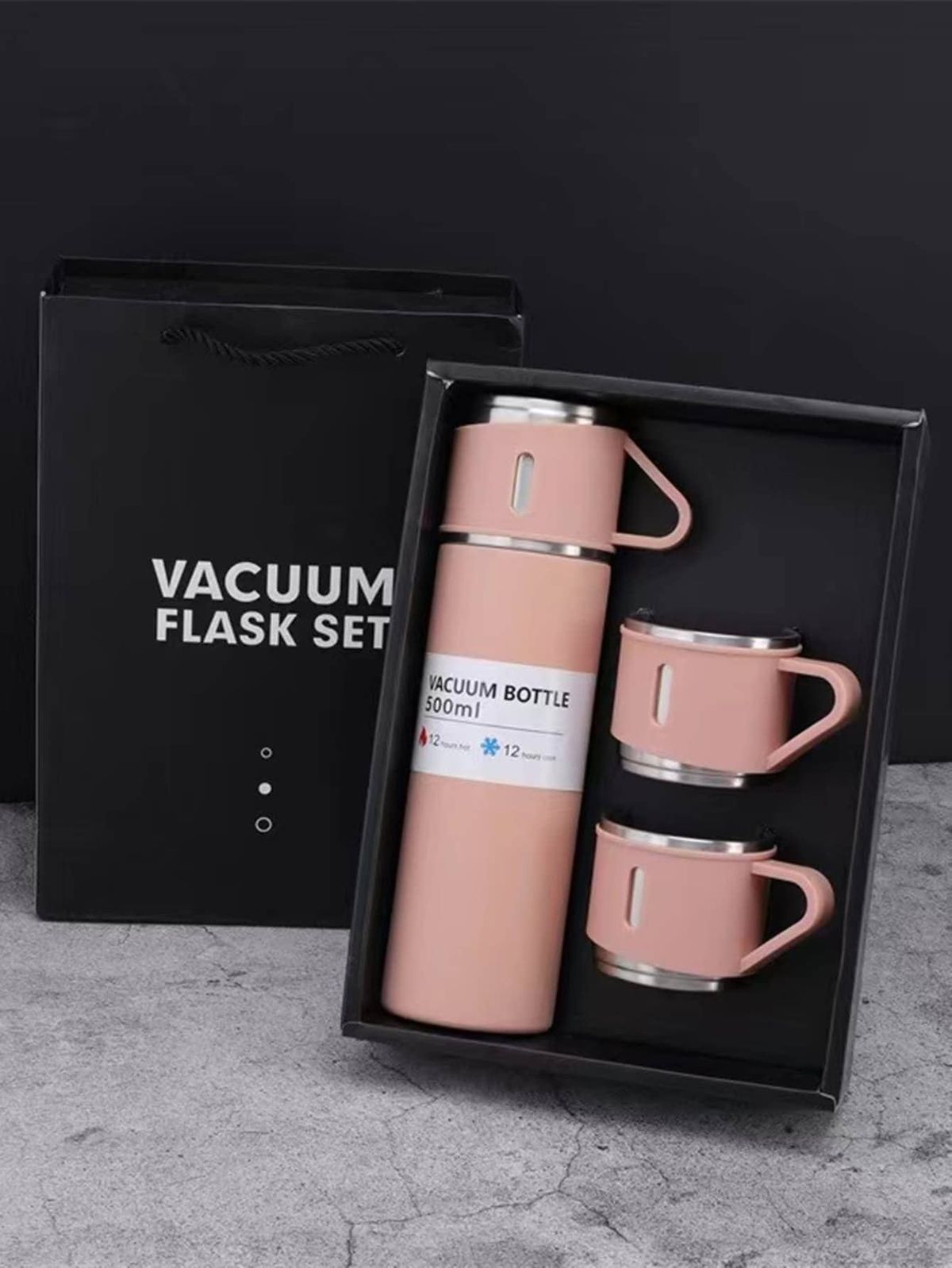 500ml Double Wall Stainless Steel Bottle Set with 2 Cups – Hot & Cold | Assorted Colors | Corporate & Gift