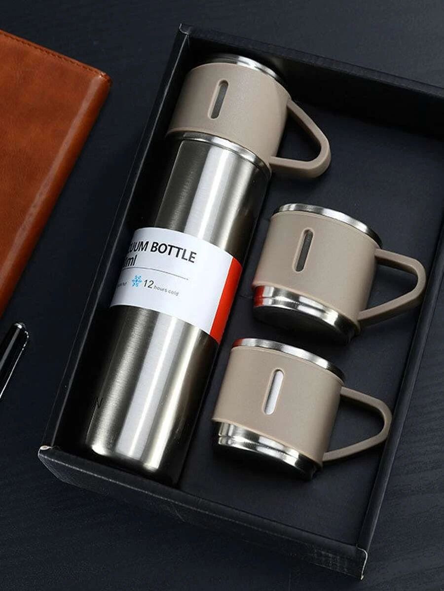 500ml Double Wall Stainless Steel Bottle Set with 2 Cups – Hot & Cold | Assorted Colors | Corporate & Gift