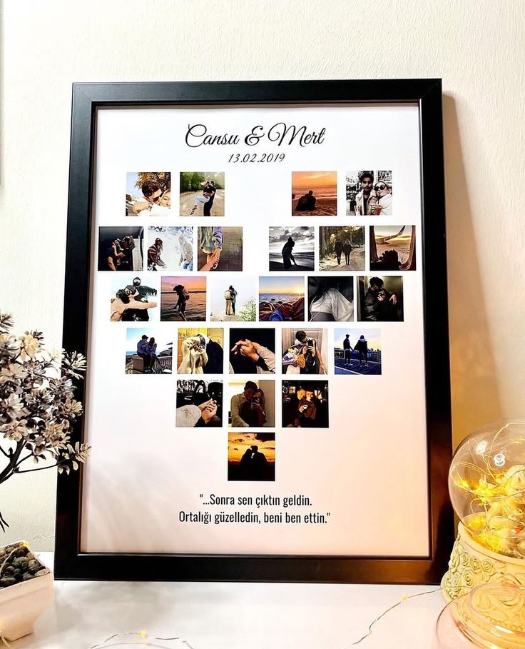 Customized Heart Collage Photo Frame with Names & Date