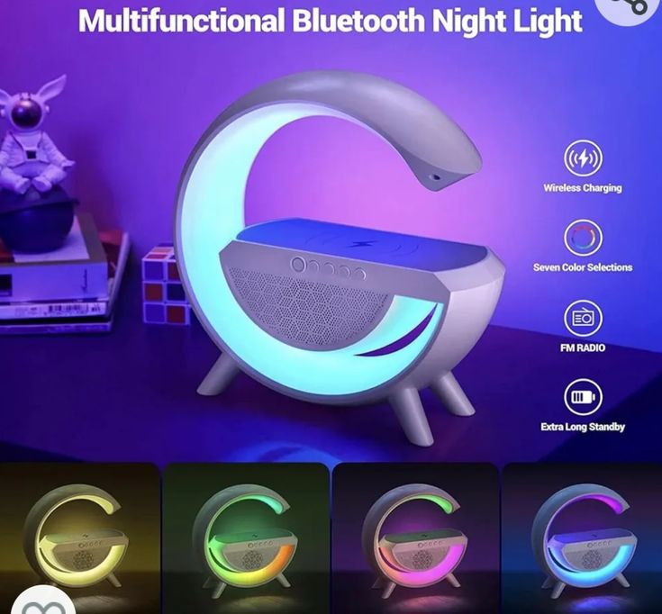 G-Shape 3-in-1 LED Speaker Lamp with 15W Wireless Charger & RGB Light | Bluetooth Speaker, Sunrise Alarm, and Night Lamp – Perfect for Bedroom & Gifts