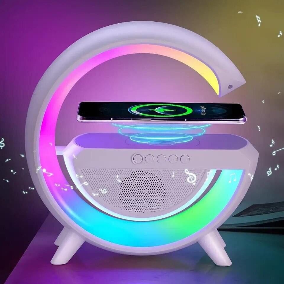 G-Shape 3-in-1 LED Speaker Lamp with 15W Wireless Charger & RGB Light | Bluetooth Speaker, Sunrise Alarm, and Night Lamp – Perfect for Bedroom & Gifts