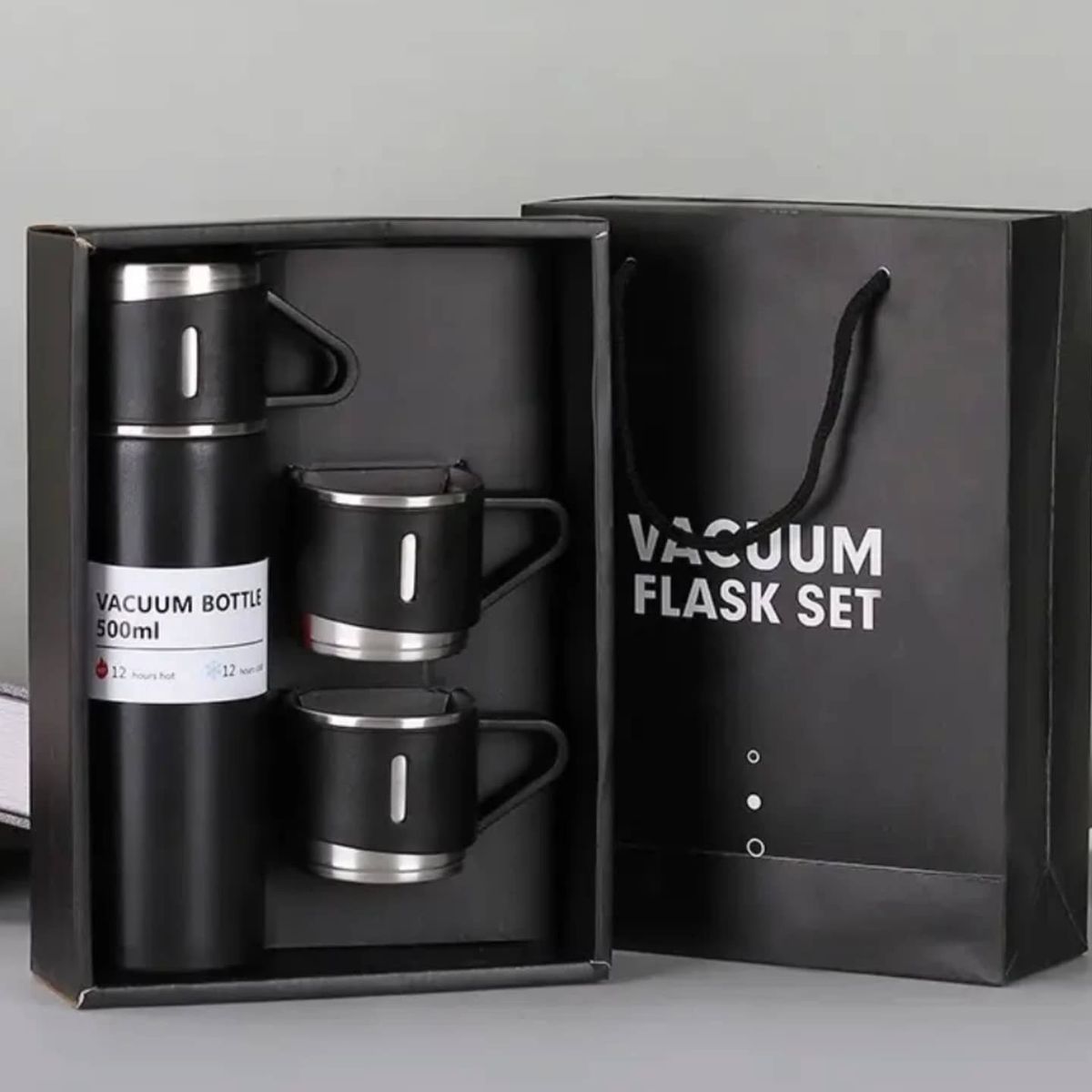 500ml Double Wall Stainless Steel Bottle Set with 2 Cups – Hot & Cold | Assorted Colors | Corporate & Gift