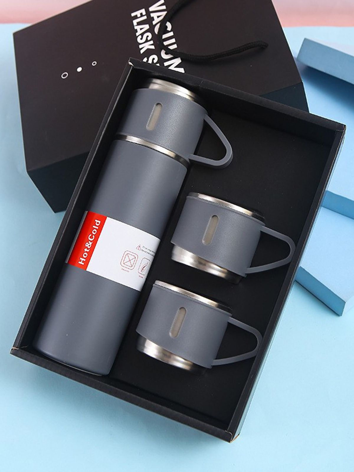 500ml Double Wall Stainless Steel Bottle Set with 2 Cups – Hot & Cold | Assorted Colors | Corporate & Gift