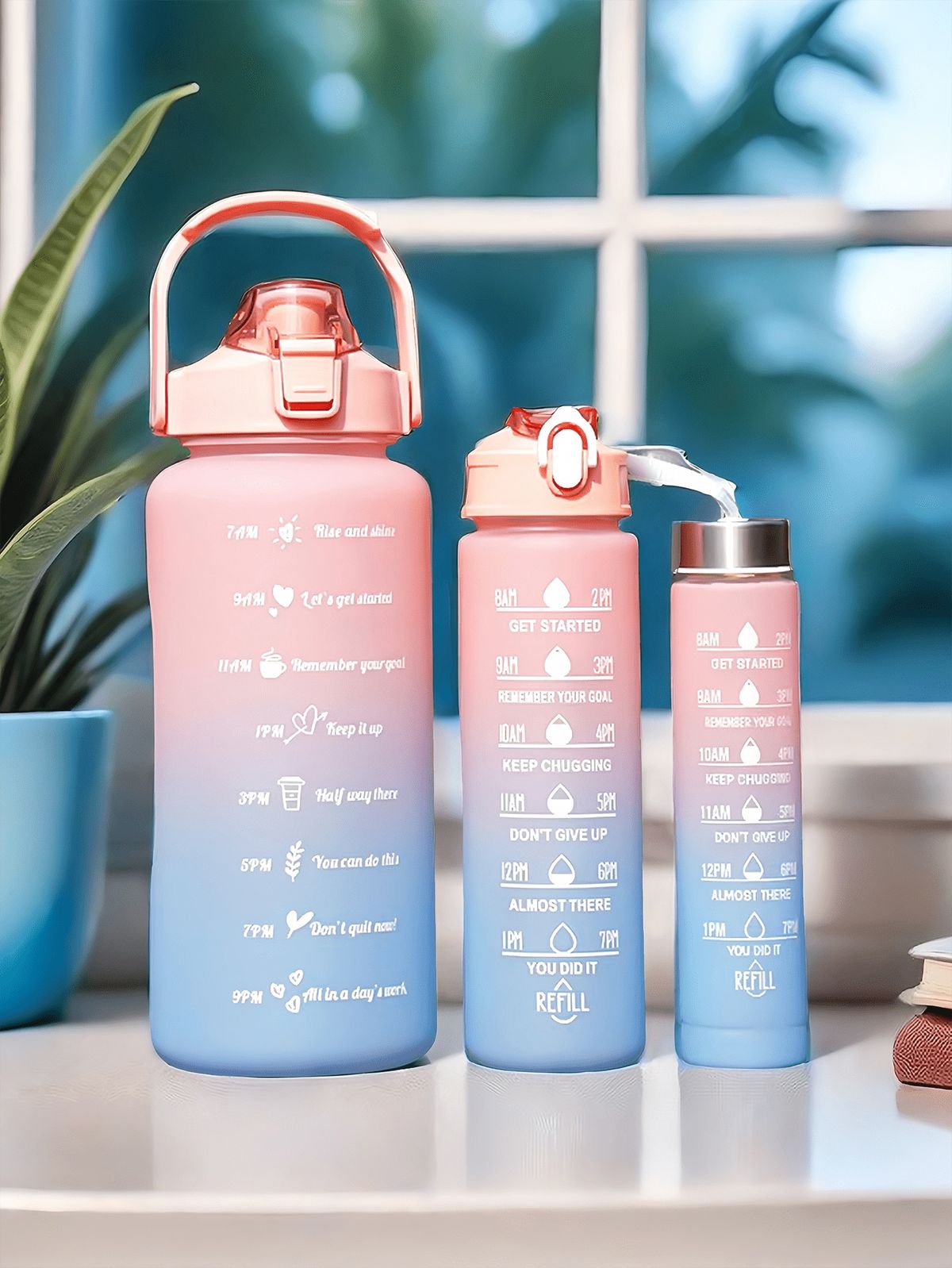 Sporty Motivational Water Bottles Set Of 3